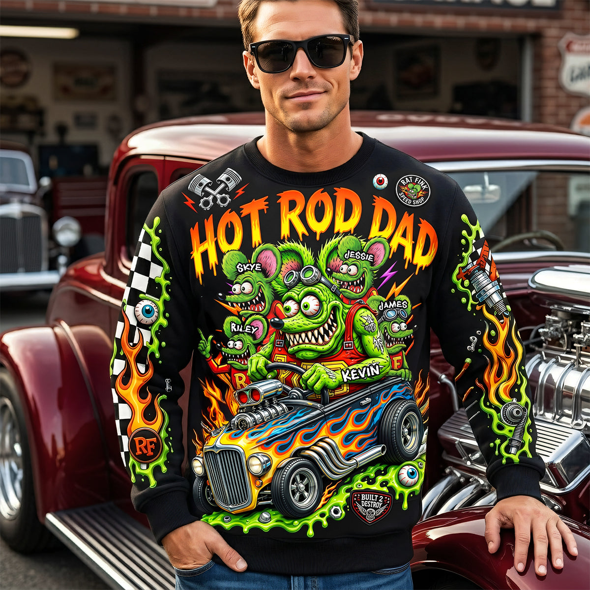 "Rev Up the Fun with This Hot Rod Dad Shirt" - Personalized Vintage Racing Design - Perfect Fathers Day Gift for Dad, Grandpa, and more! AOP Products PopCulturePrints