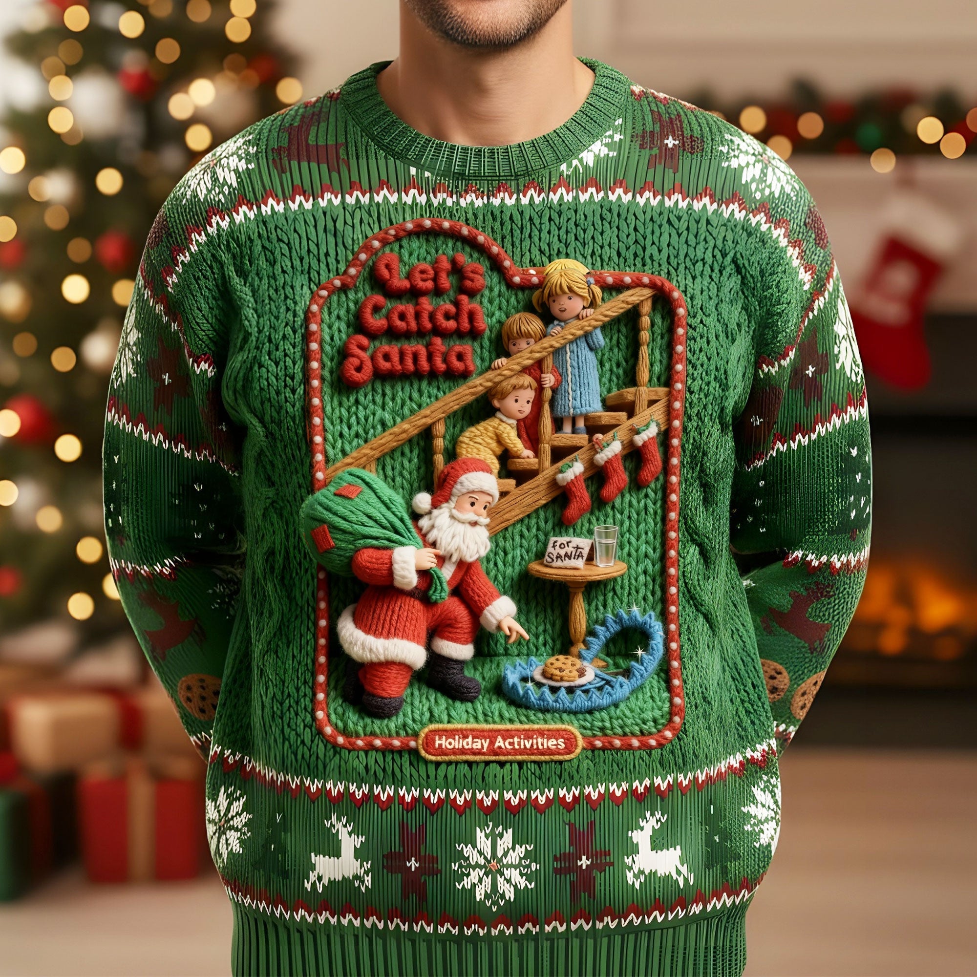 Let's Catch Santa - Fun & Quirky Ugly Sweater, Personalized Gifts for Holiday Cheer AOP Products PopCulturePrints