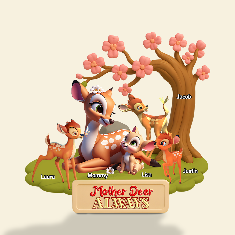 "Mother Deer Always - A Loving Tribute to Mom" - Personalized Gift for Mom, Grandma, and Loved Ones Shaped Plaques PopCulturePrints