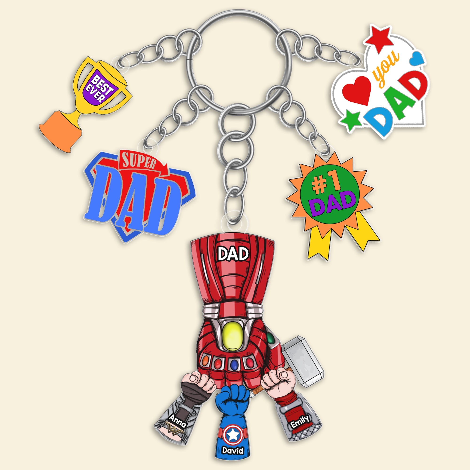 Custom Super Dad Keychain - Personalized Hero Gift Keychains PopCulturePrints