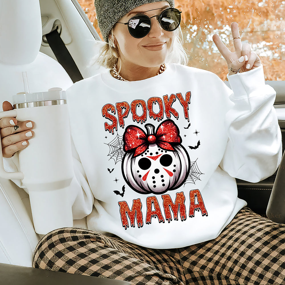 Spooky Mama Personalized Halloween Glitter Shirt for Moms