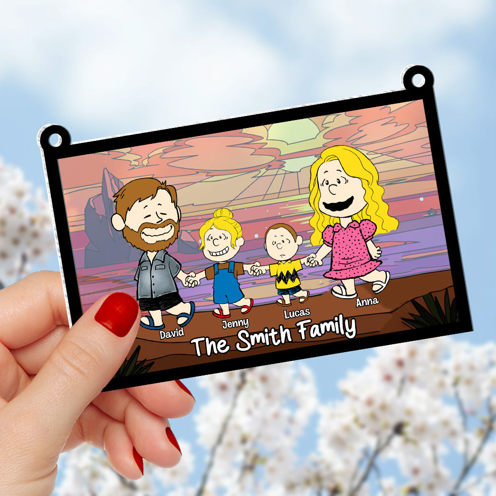 Personalized Family Cartoon Suncatcher Ornament - Custom Characters and Names