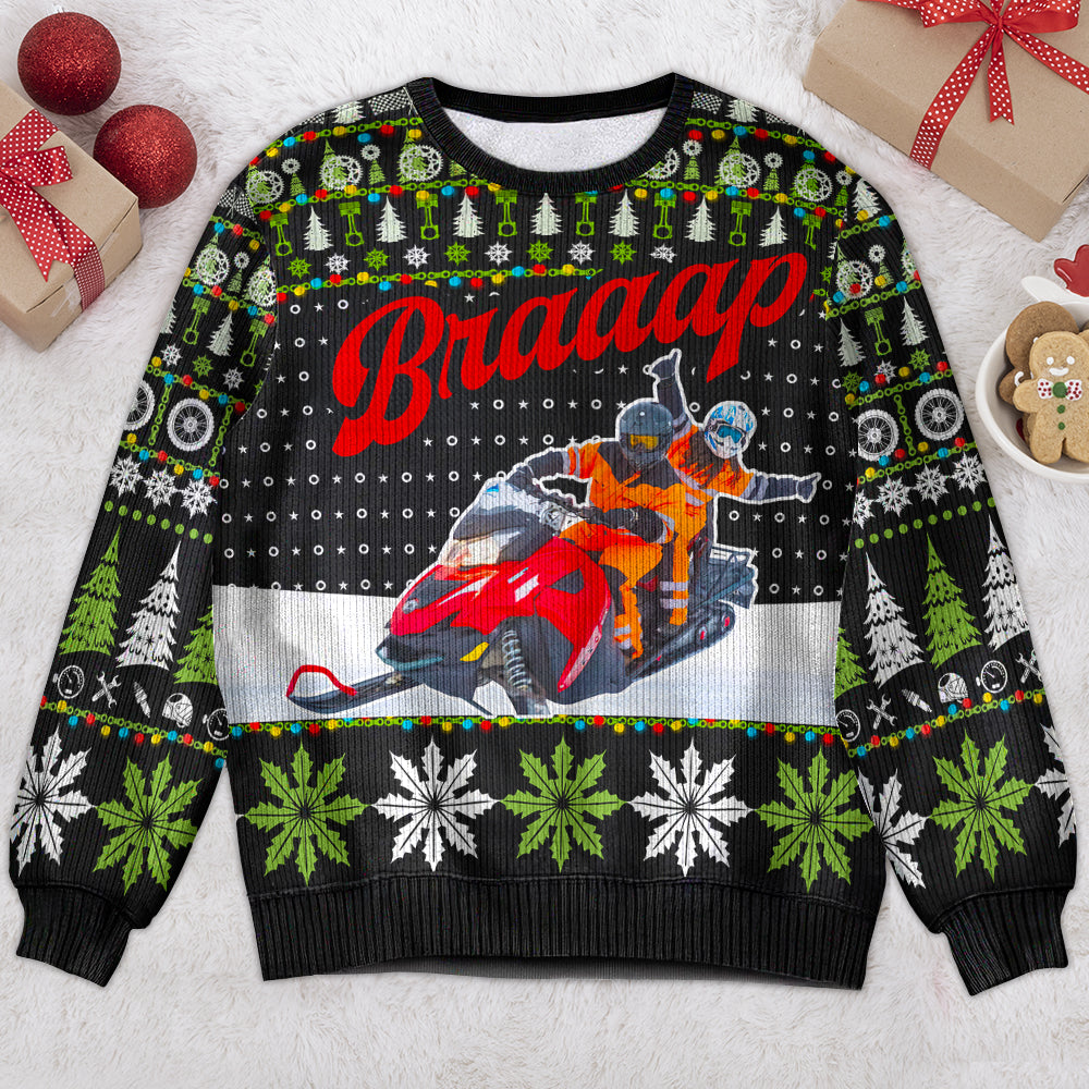 Custom Snowmobile Ugly Sweater - Personalized Winter Fun