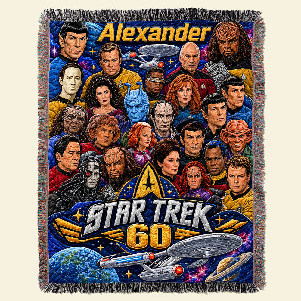 “Celebrate 60 Years of Adventure!” - Personalized Star Trek 60th Anniversary Woven Blanket - Unique Gifts for Fans, Friends, Family Blanket PopCulturePrints