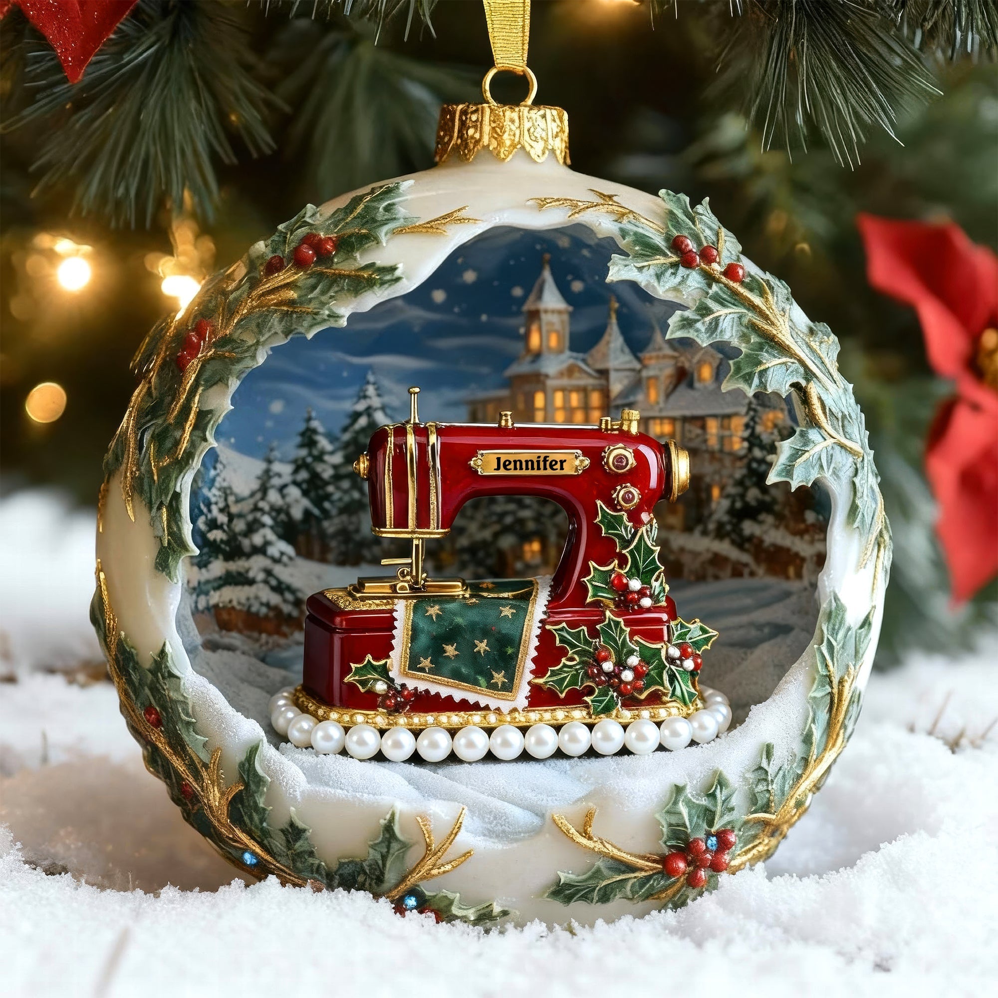 "Crafting Happiness: Personalize Your Antique Sewing Machine Ornament - A Gift for Sewing Lovers" Ornament PopCulturePrints