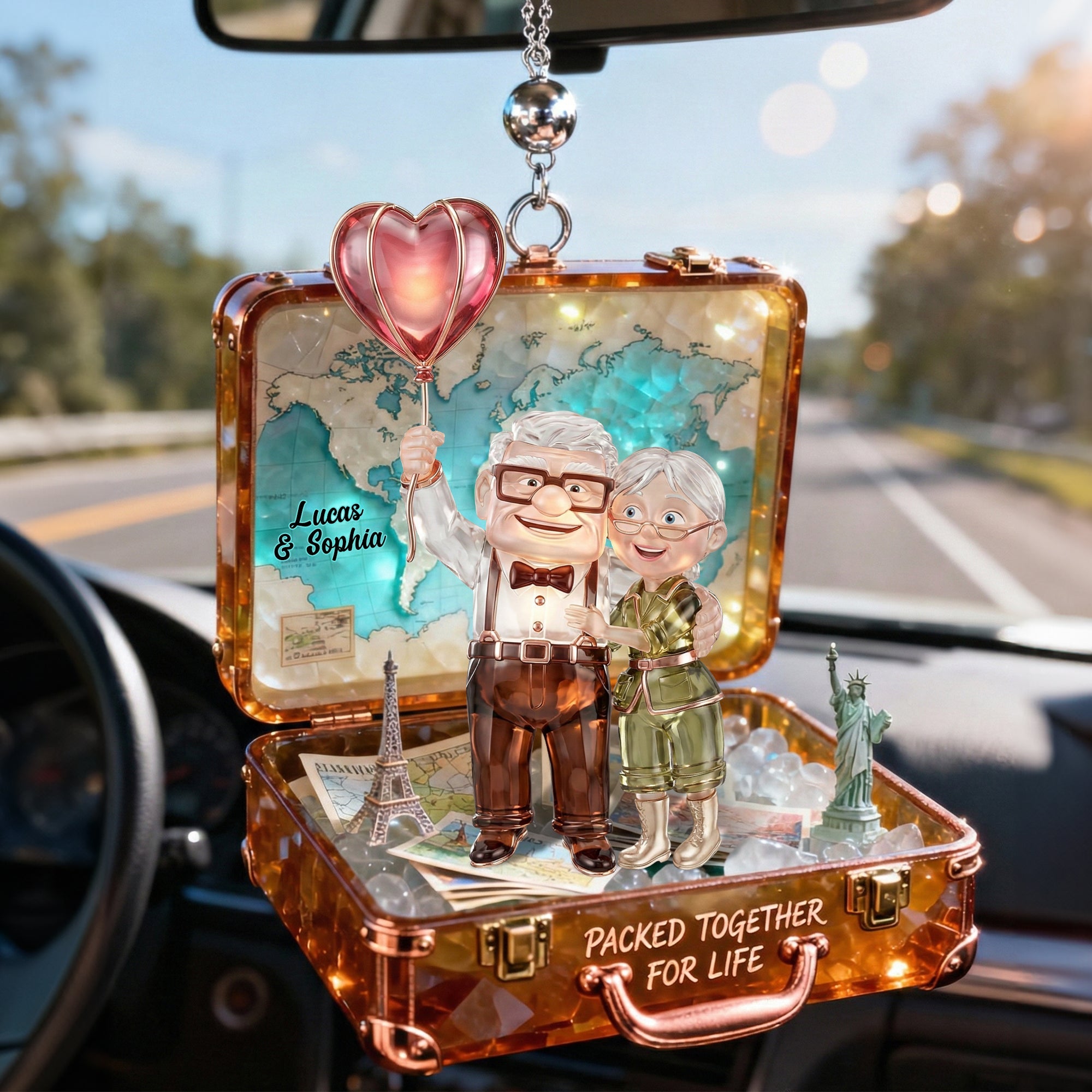 Packed Together for Life - Personalized Traveling Couple Car Hanging Ornament - A Unique Gift for Adventurous Couples Ornament PopCulturePrints