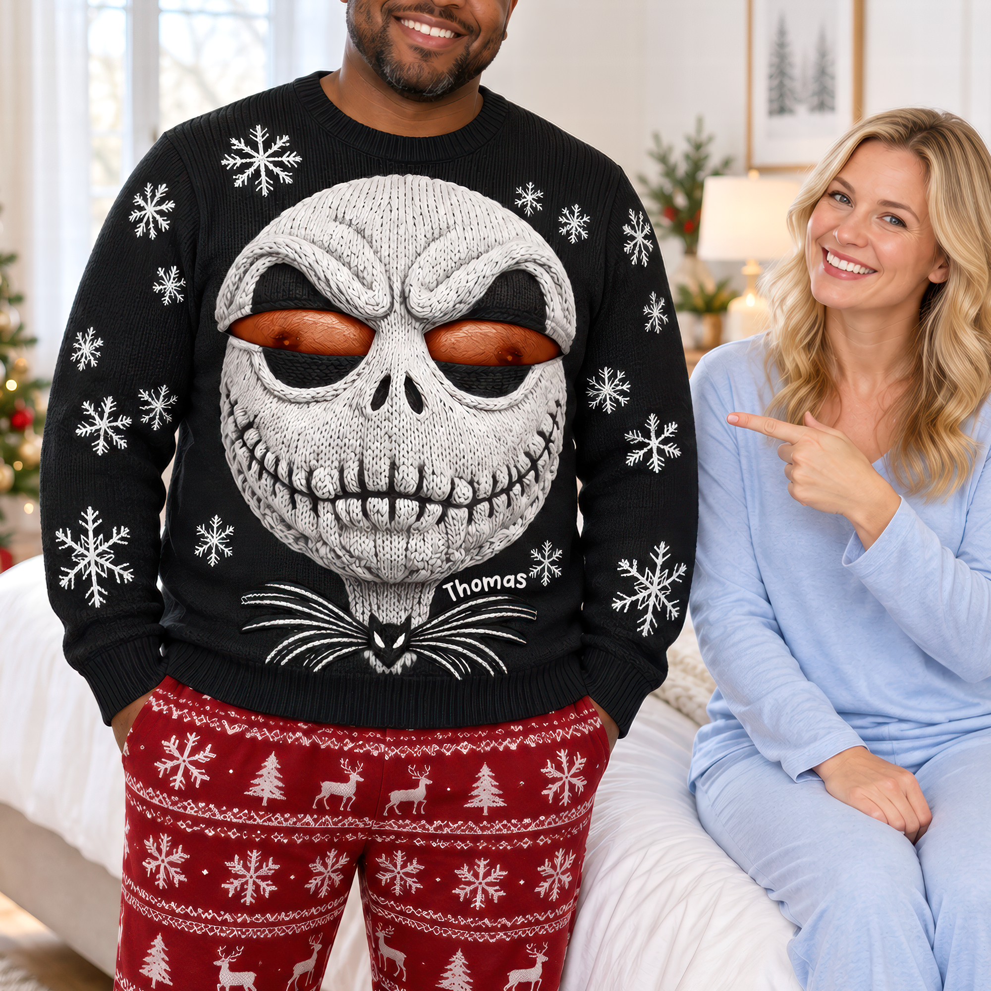 Spooky Fun Awaits! Naughty Skull Knitted Ugly Sweater - Custom Personalized Gift for Him AOP Products PopCulturePrints