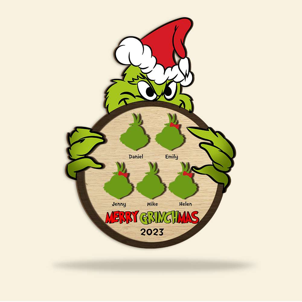 Personalized Grinch Family Christmas Wood Sign - Custom Holiday Decor Wood Sign PopCulturePrints