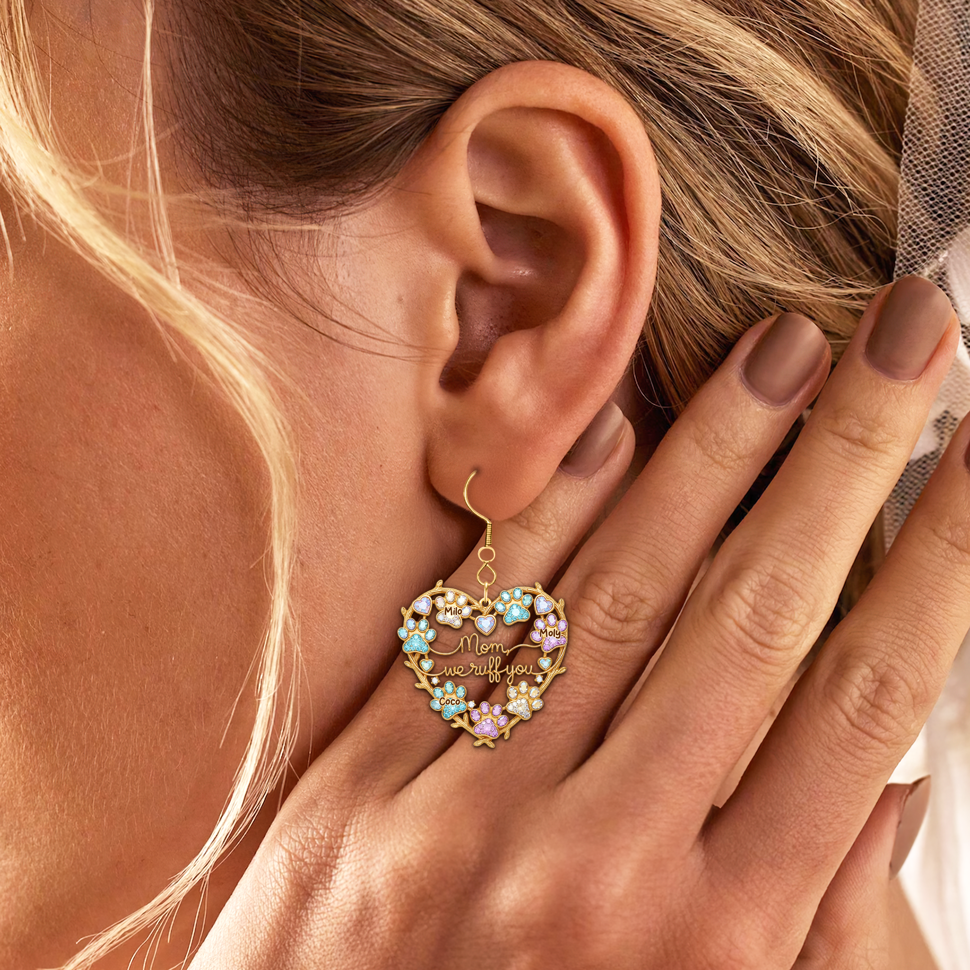 “Mom, we ruff you” - Personalized Paw Print Earrings - Custom Gift for Dog Lovers Earrings PopCulturePrints