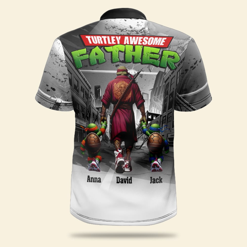 Personalized 'Turtley Awesome Father' 3D Polo Shirt Polo Shirts PopCulturePrints