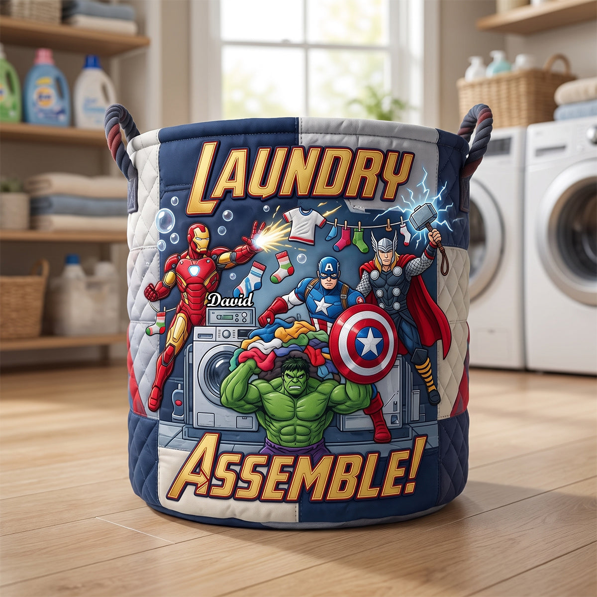 Hero Squad Quilted Laundry Basket - Personalized Gifts 06tydh090726 Laundry Basket PopCulturePrints