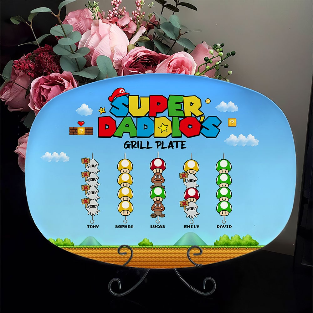 Personalized Super Dad Grill Plate - Custom Family Design Resin Plate PopCulturePrints