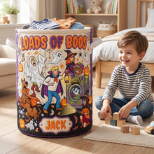 Load image into Gallery viewer, ‘Loads Of Boos’ – Fun Personalized Quilted Laundry Basket for Halloween
