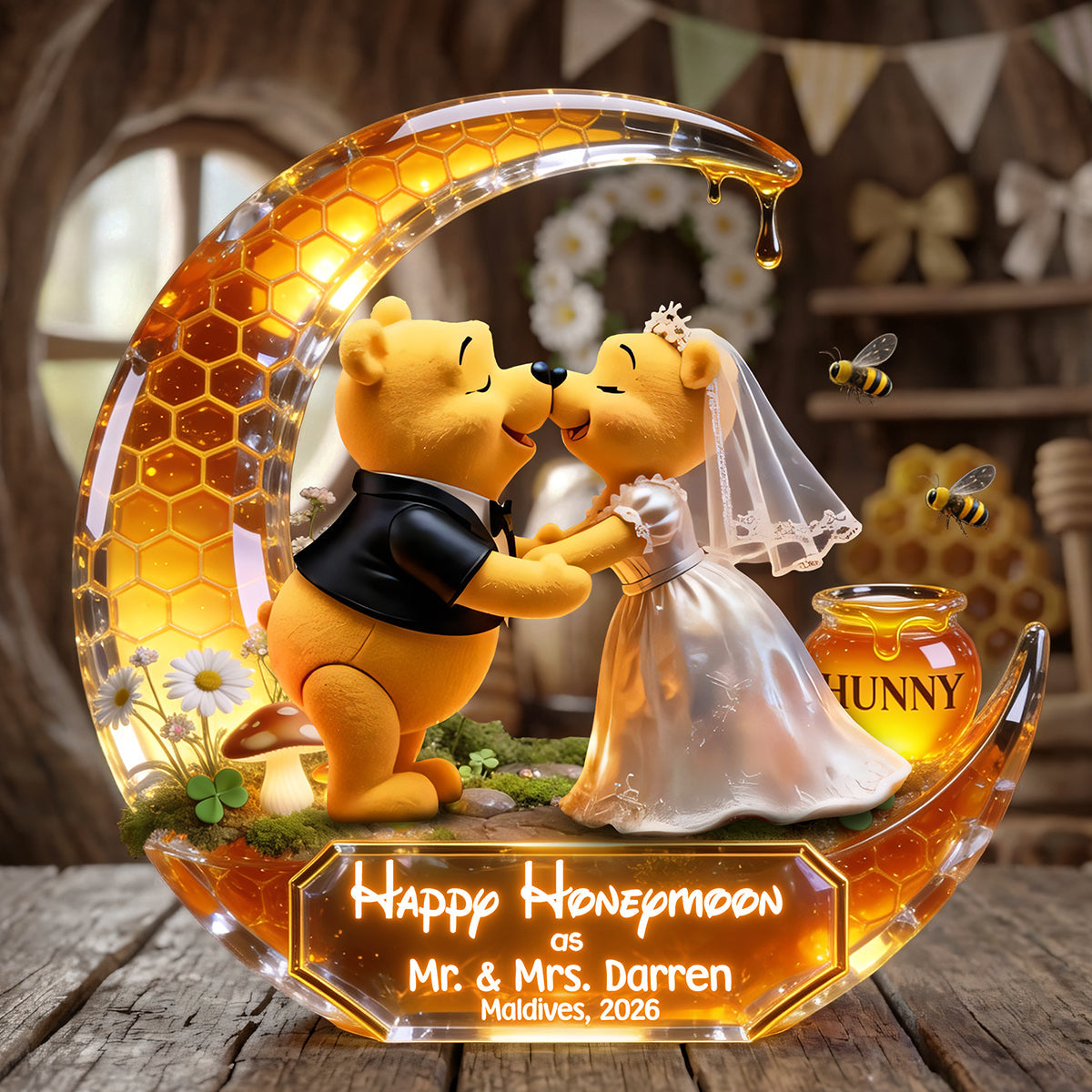 Happy Honeymoon: Cute Soft Honey Moon Couple Plaque - Personalized Gift for Newlyweds