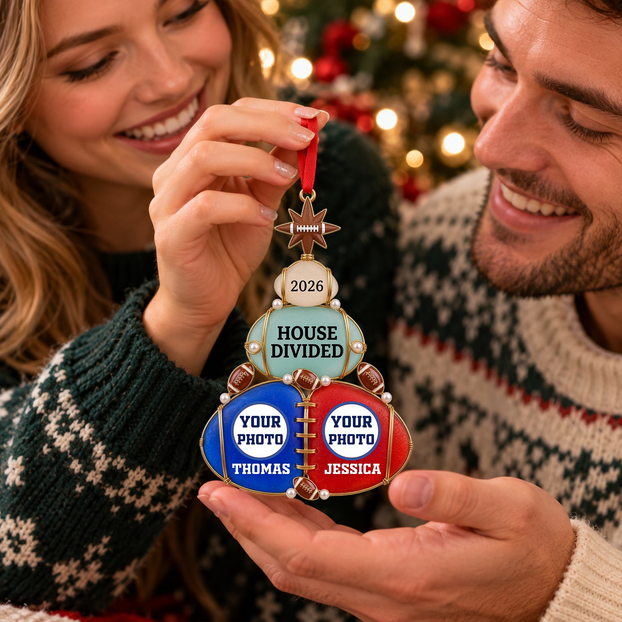 “Together Yet Apart – Celebrate Your Unique Love!” - House Divided Couple Acrylic Ornament | Personalized Gift for Couples