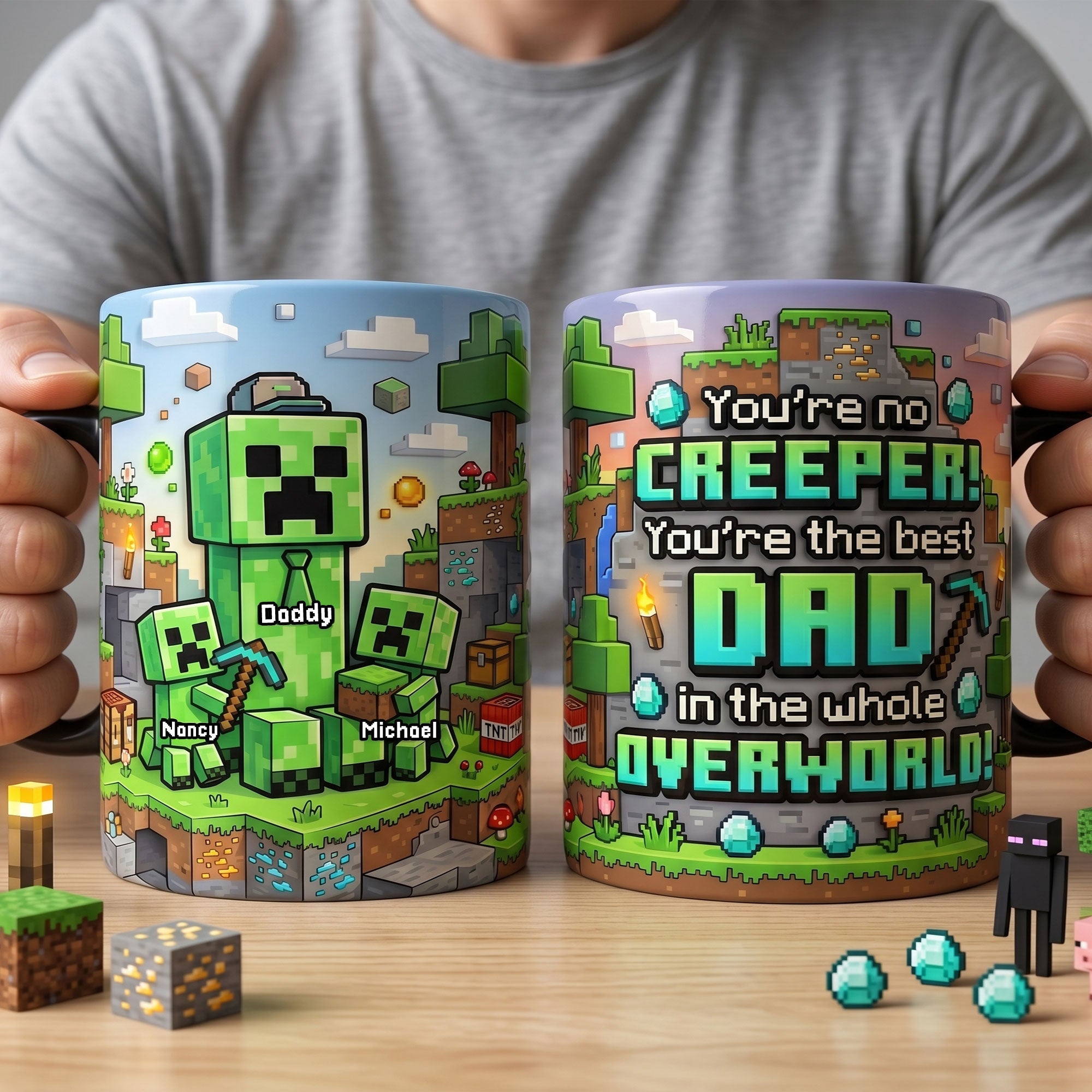 You're No Creeper, You're the Best Dad in the Whole Overworld! - Retro Pixel Builder Dad Magic Mug - Personalized Gifts for Dads Coffee Mug PopCulturePrints