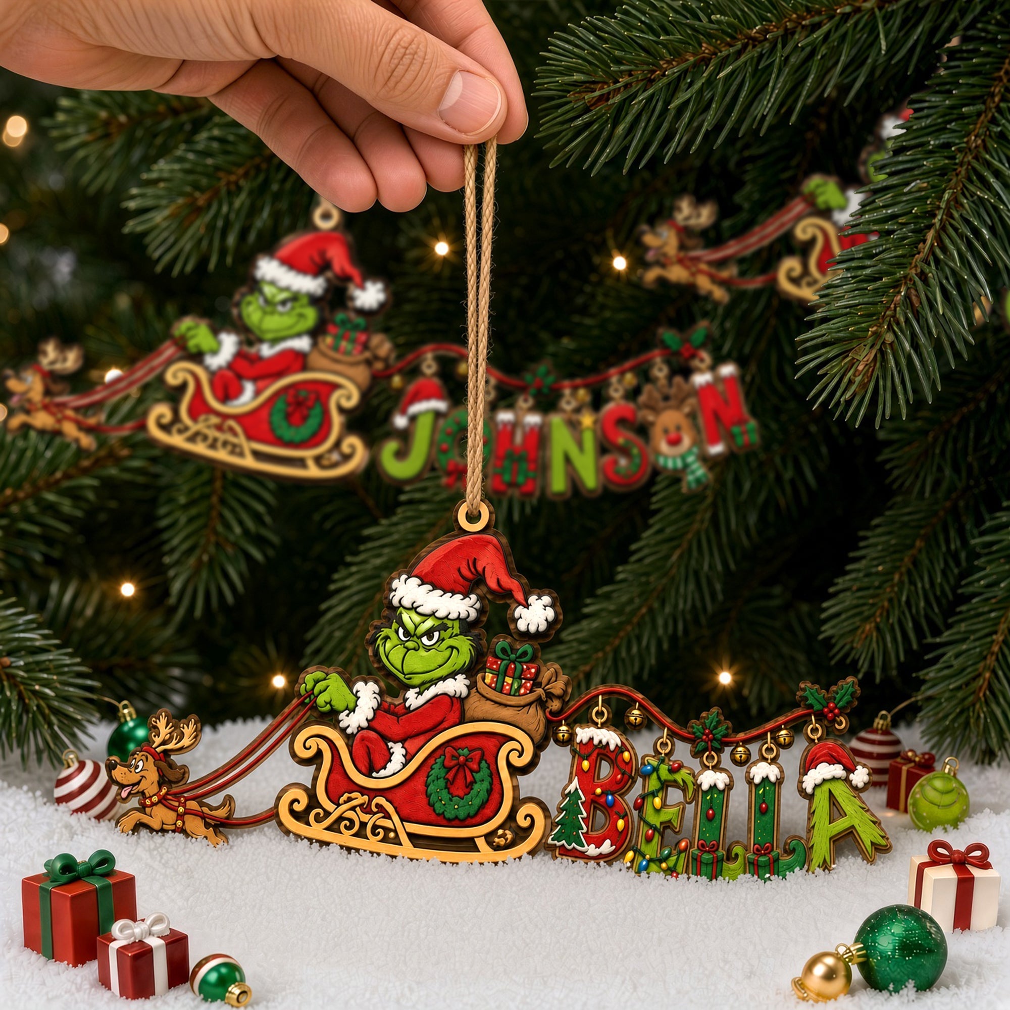 "Unwrap the Magic of Christmas!" - Personalized Mischievous Sleigh Ornament - Gift for Kids, Family, and Friends