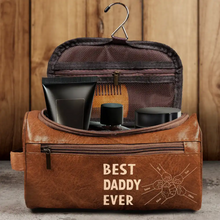 Load image into Gallery viewer, Best Dad Ever Fist Bump - Personalized Leather Toiletry Bag Leather Toiletry Bag PopCulturePrints
