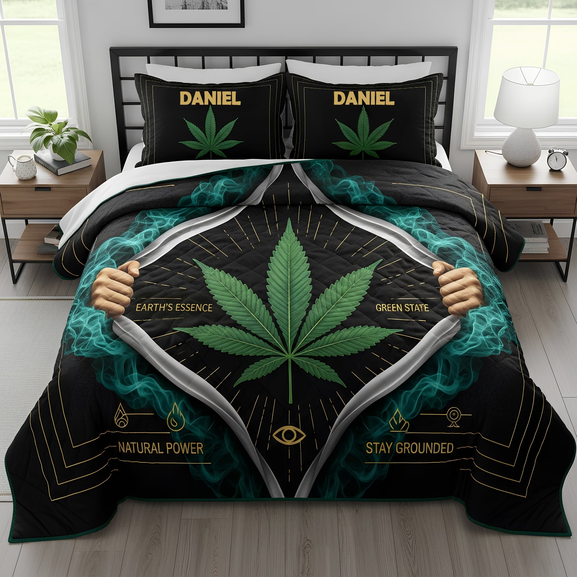 "Embrace Nature's Vibes" - Personalized Green Essence Quilt Bed Set - Custom Gifts for Bud Lovers Bedding Set PopCulturePrints