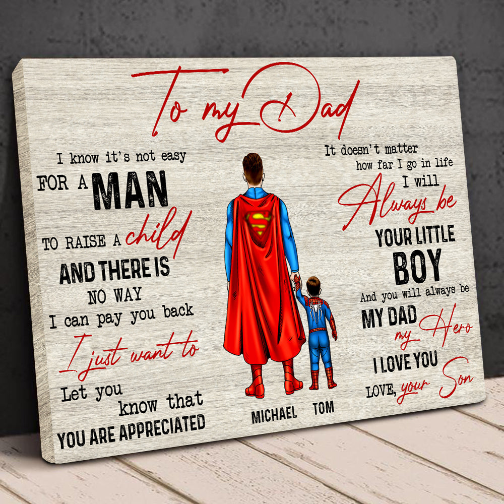 Hero Dad Personalized Canvas Print - Perfect Father's Day Gift Poster & Canvas PopCulturePrints