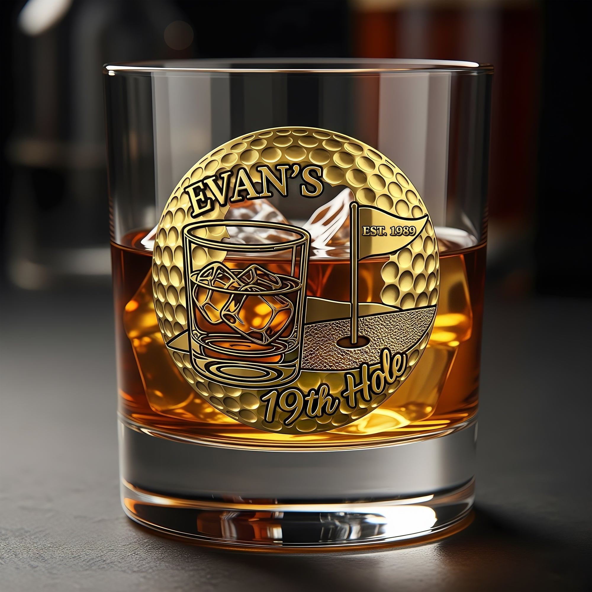 “Celebrate Every Swing!” Personalized Golf 19th Hole Whiskey Glass - Custom Gift for Golf Enthusiasts Whiskey Glass PopCulturePrints