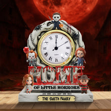 Load image into Gallery viewer, Welcome to the Home of Little Horrors – Personalized Horror Family Desk Clock Plaque Clock Plaques PopCulturePrints
