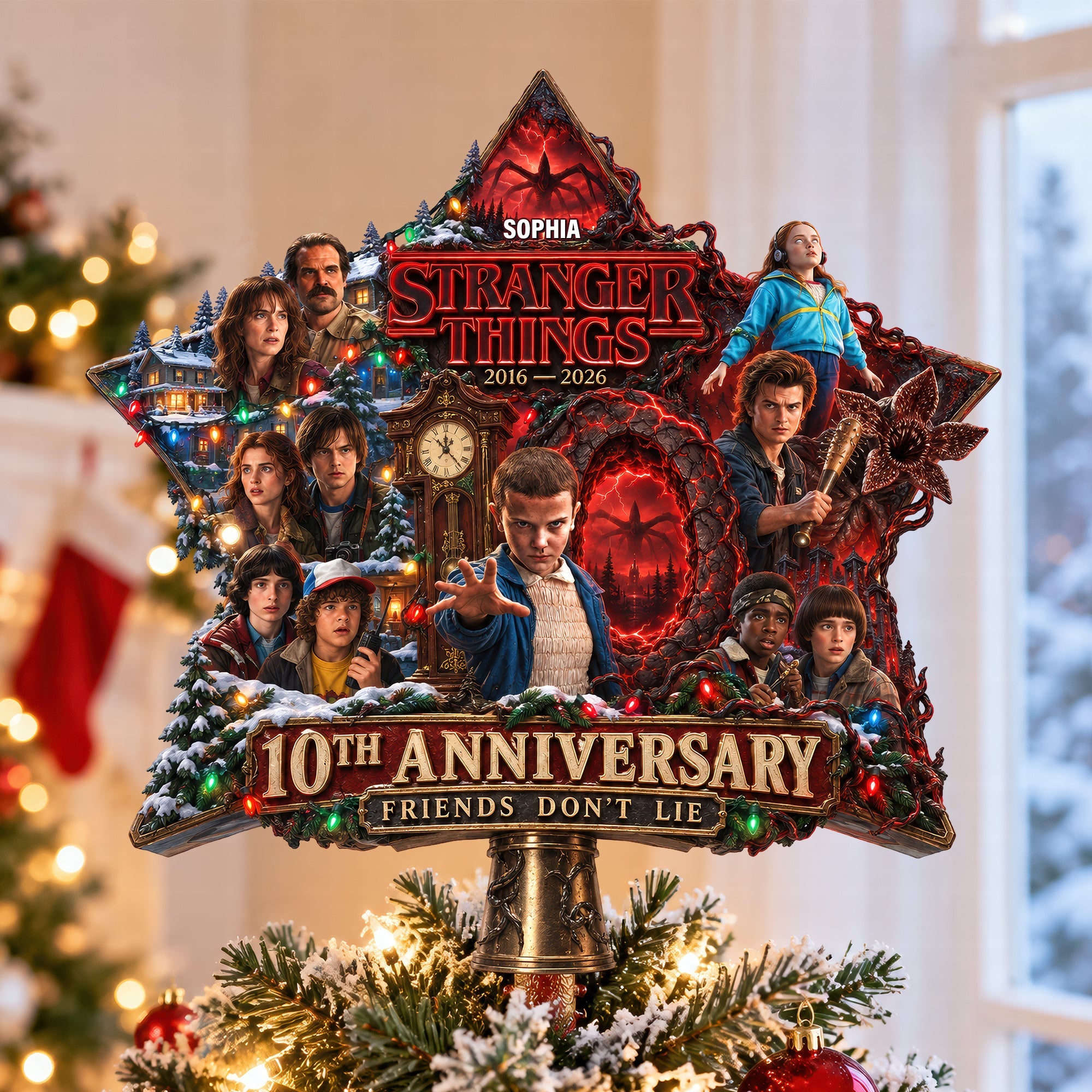 "Celebrate Your Love for the Upside Down with Our Dark Parallel World Tree Topper!" - Personalized Christmas Gift for Fans of Stranger Things