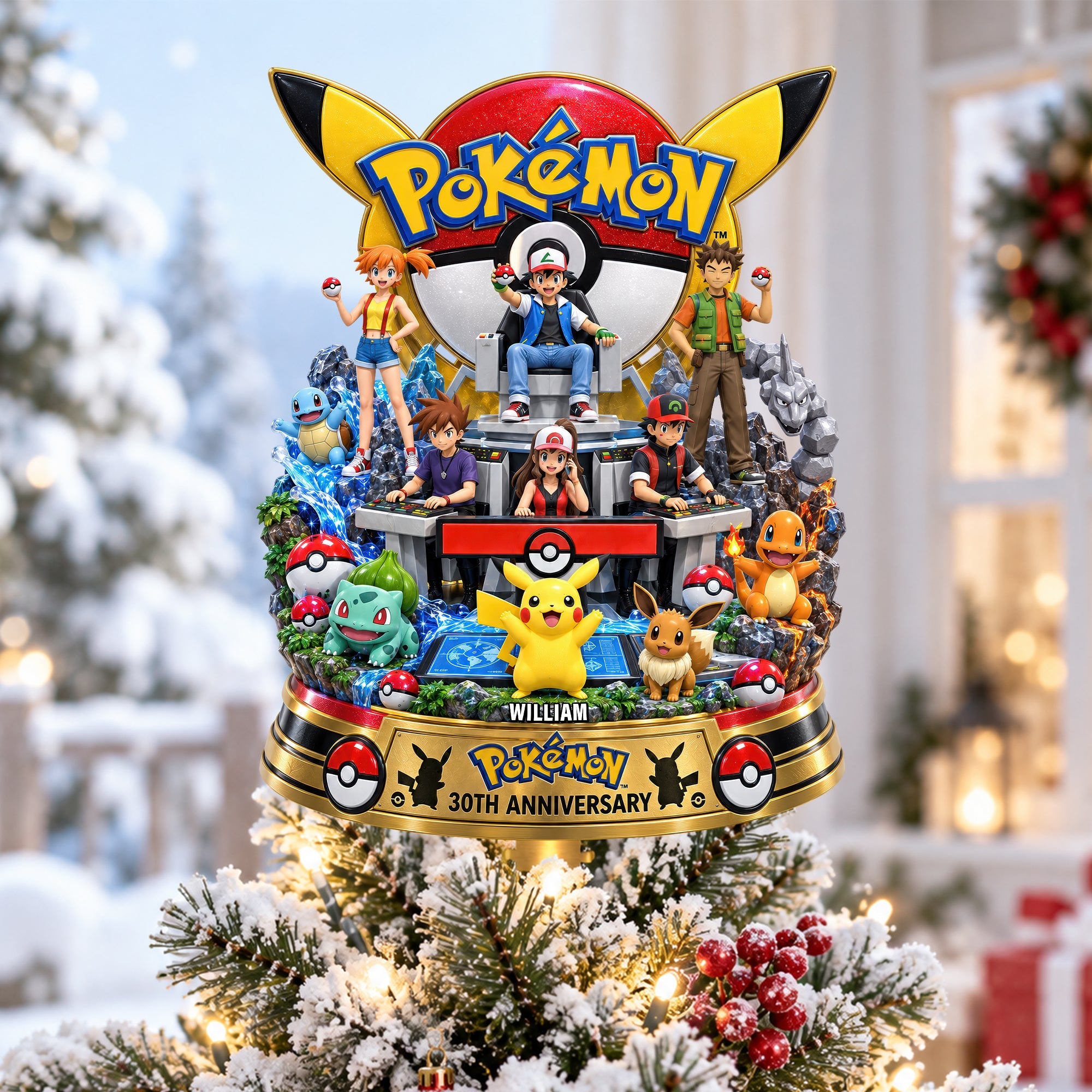 "Celebrate 30 Years of Pokémon!" - Personalized Acrylic Christmas Tree Topper - A Perfect Gift for Game Lovers Ornament PopCulturePrints