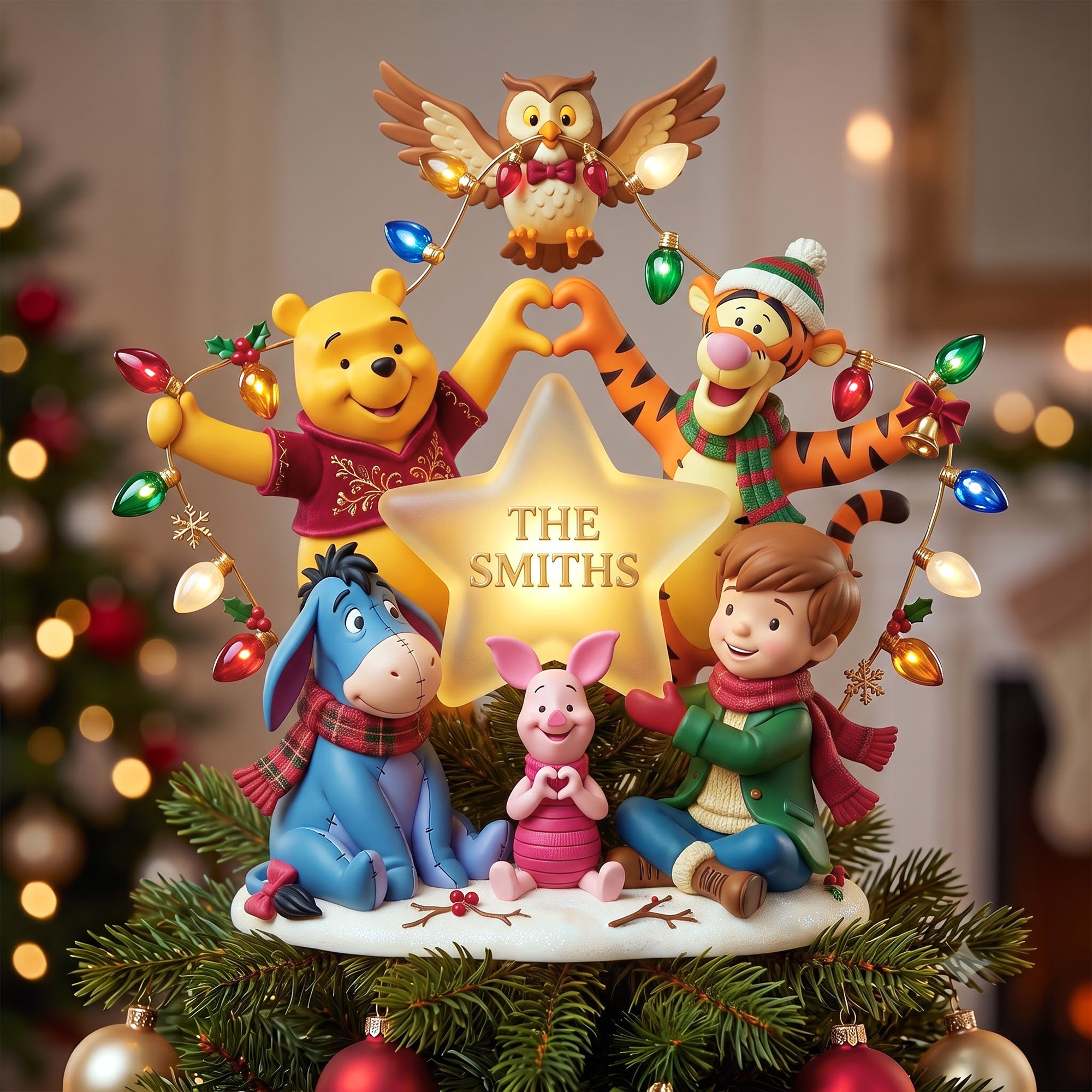 "Celebrate Togetherness with Woodland Friends!" - Personalized Christmas Tree Topper - Gift for Families, Kids, and Loved Ones