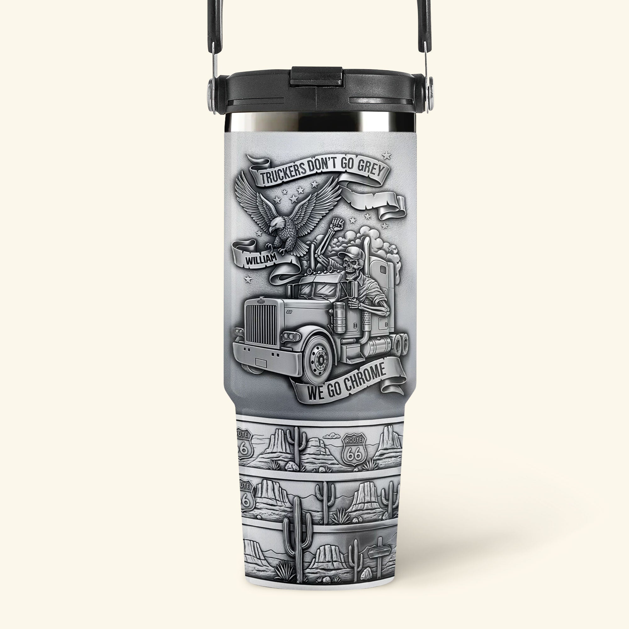 Truckers Don’t Go Grey – Personalized Badass Skull Trucker Tumbler Tumbler Cup PopCulturePrints