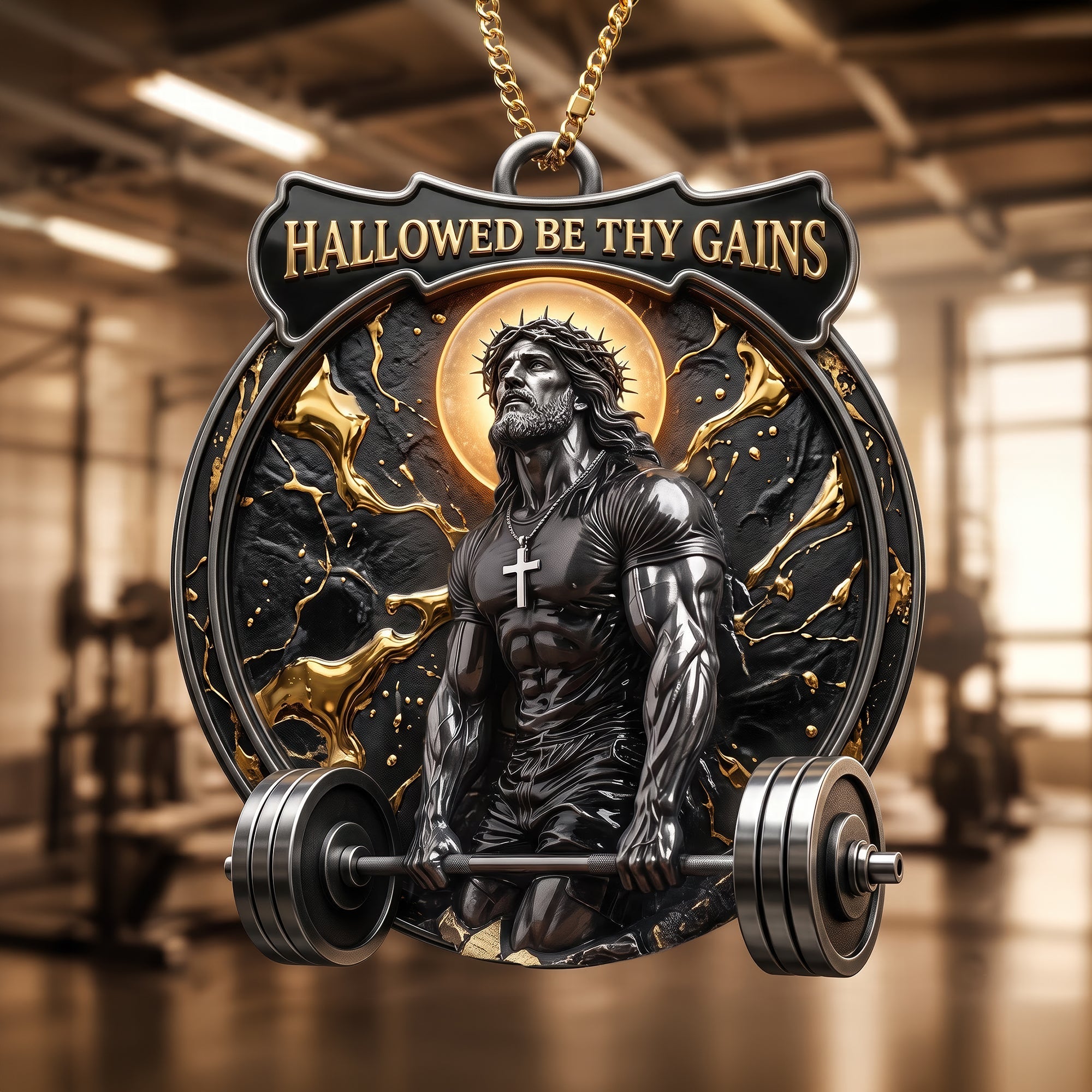 Hallowed Be Thy Gains - Personalized Acrylic Ornament for Fitness Enthusiasts & Weightlifting Lovers