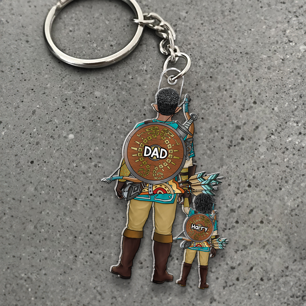 "A Hero's Keychain: A Legacy of Love" - Personalized Dad Keychain, Custom Gift for Dad, Grandpa, Papa Keychains PopCulturePrints