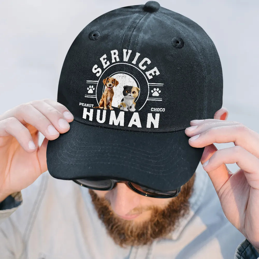 “Service Human, My Lifesaver!” - Personalized Vintage Washed Denim Cap - Gift for Dog Lovers, Perfect for Dad, Grandpa Vintage Washed Denim Cap PopCulturePrints
