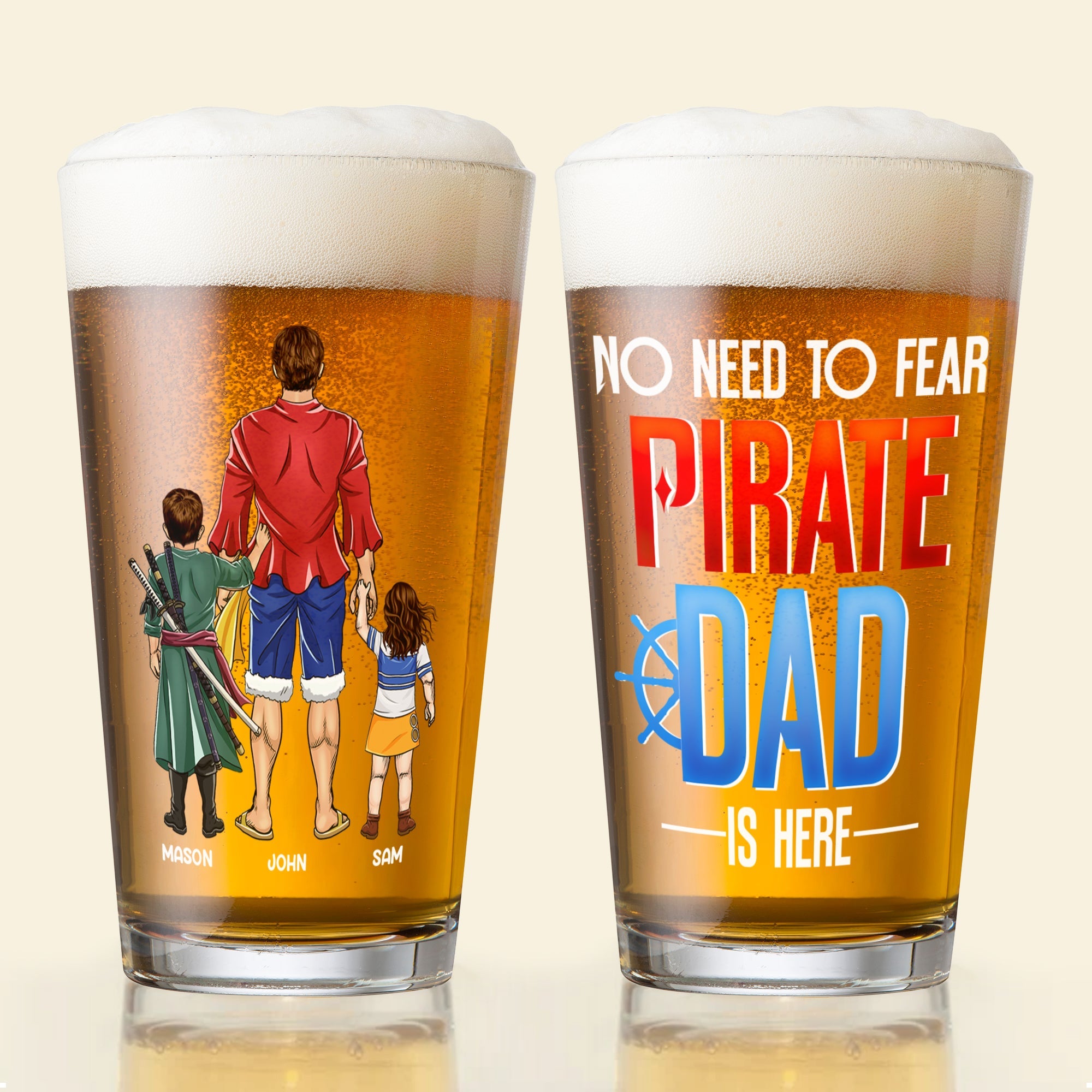 Personalized Pirate Dad Beer Glass - Father's Day Gift Beer Glasses PopCulturePrints