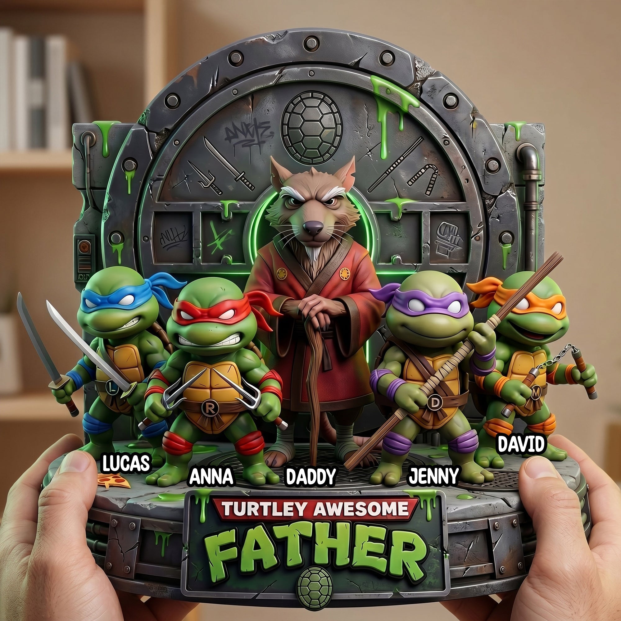 Turtley Awesome Father - Personalized Acrylic Plaque for Dads Shaped Plaques PopCulturePrints