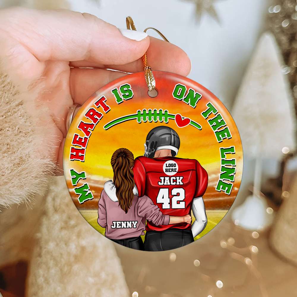 Custom Football Lover Couple Ornament | Valentine's Day Gifts | Heartfelt Gift Ornament PopCulturePrints