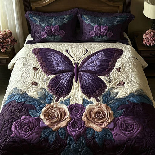 Butterfly Lovers Quilt Bed Set - Elegant Floral Design Blanket PopCulturePrints