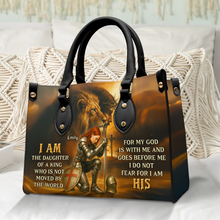 Load image into Gallery viewer, I Am The Daughter Of A King – Personalized Kneeing Knight Leather Bag for Christians Leather Bag PopCulturePrints
