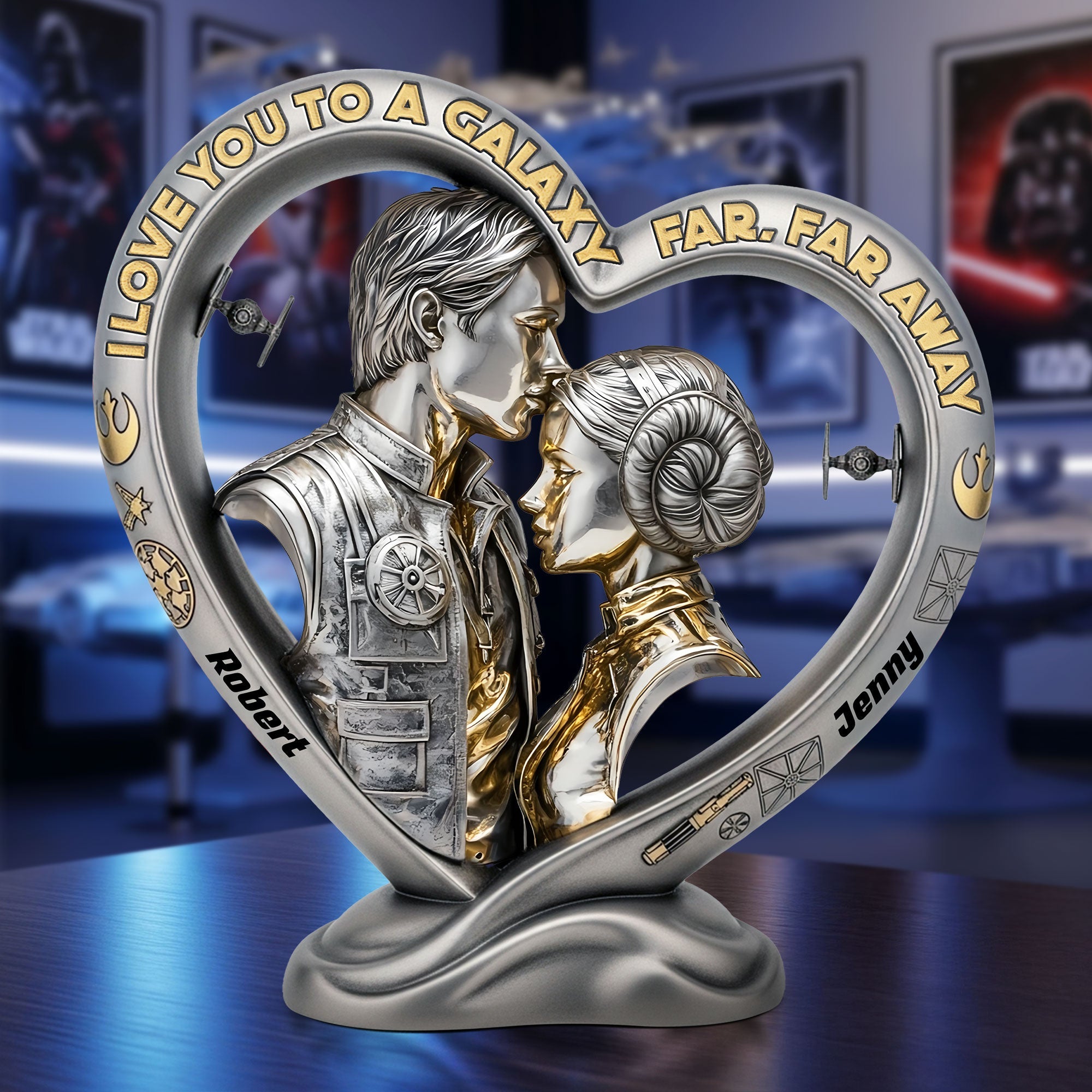 "I Love You to a Galaxy Far, Far Away" - Personalized Galaxy Couple Plaque - Custom Gift for Couples, Lovers, and Star Wars Fans Shaped Plaques PopCulturePrints