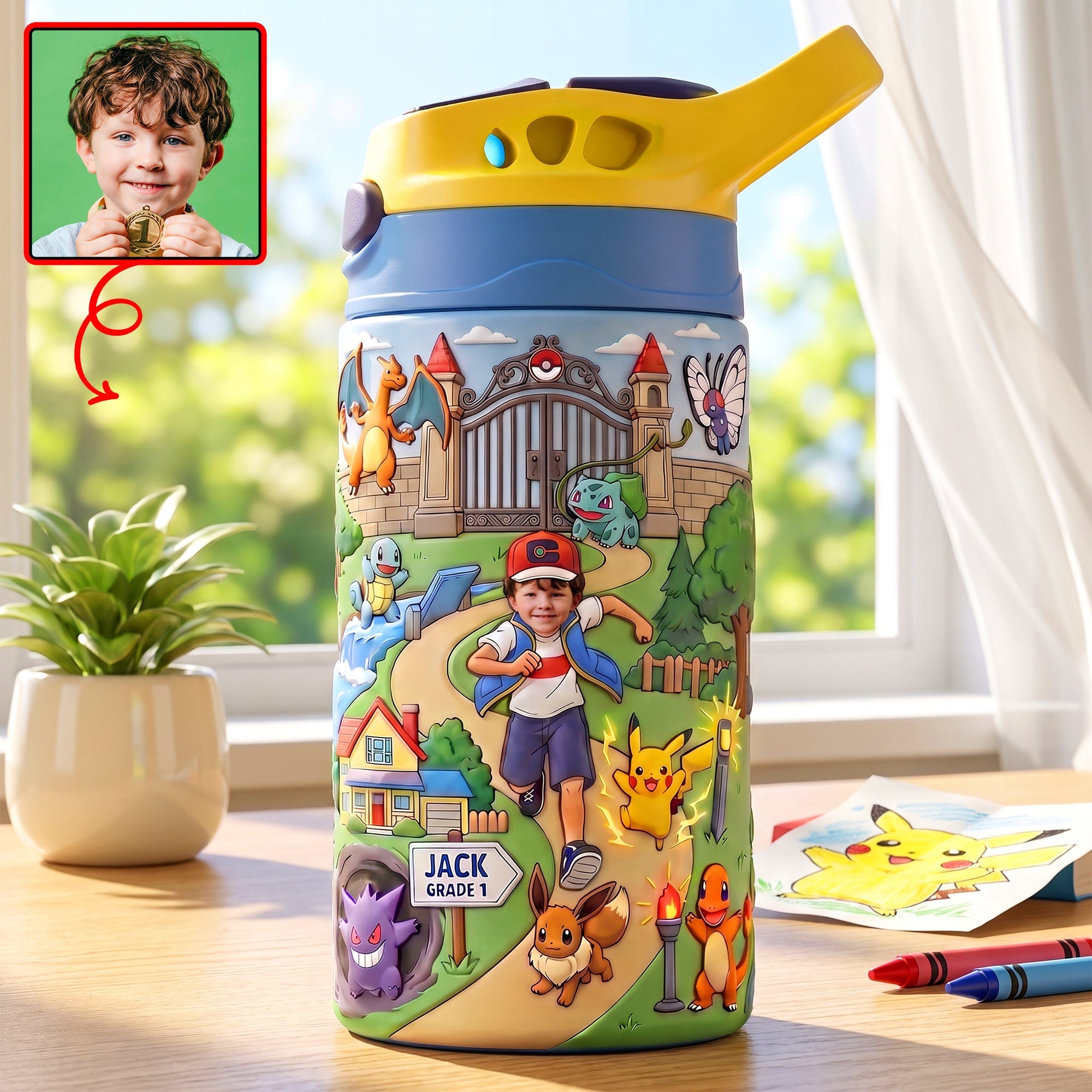 "Capture the Adventure!" - Cute Creature Kid Tumbler - Personalized Custom Photo Gift for Kids