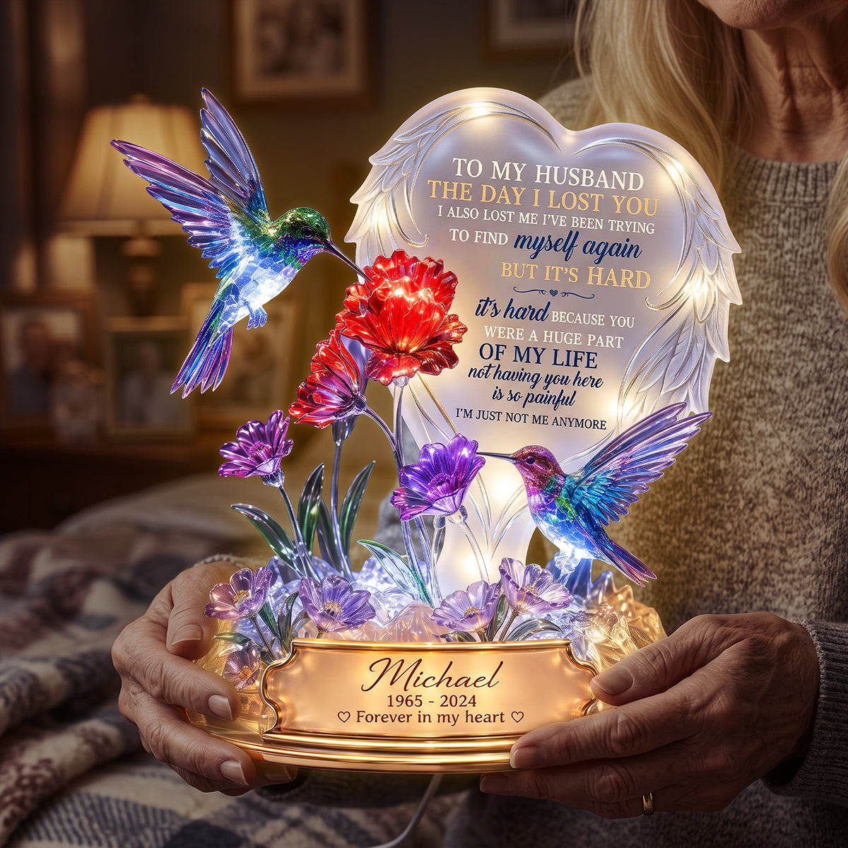 Forever in My Heart - Personalized Hummingbird Couple Light Box