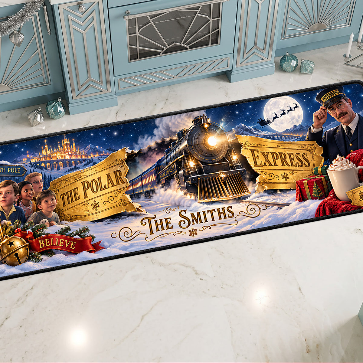 Believe in the Magic of Christmas - Magical Holiday Train Runner Rug, Personalized Gift for Family and Friends