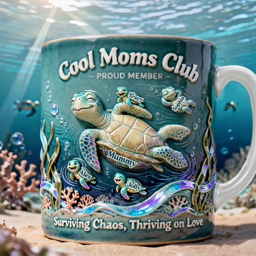 Cool Moms Club: Surviving Chaos, Thriving on Love - Personalized Chilling Turtle Mom Coffee Mug Coffee Mug PopCulturePrints