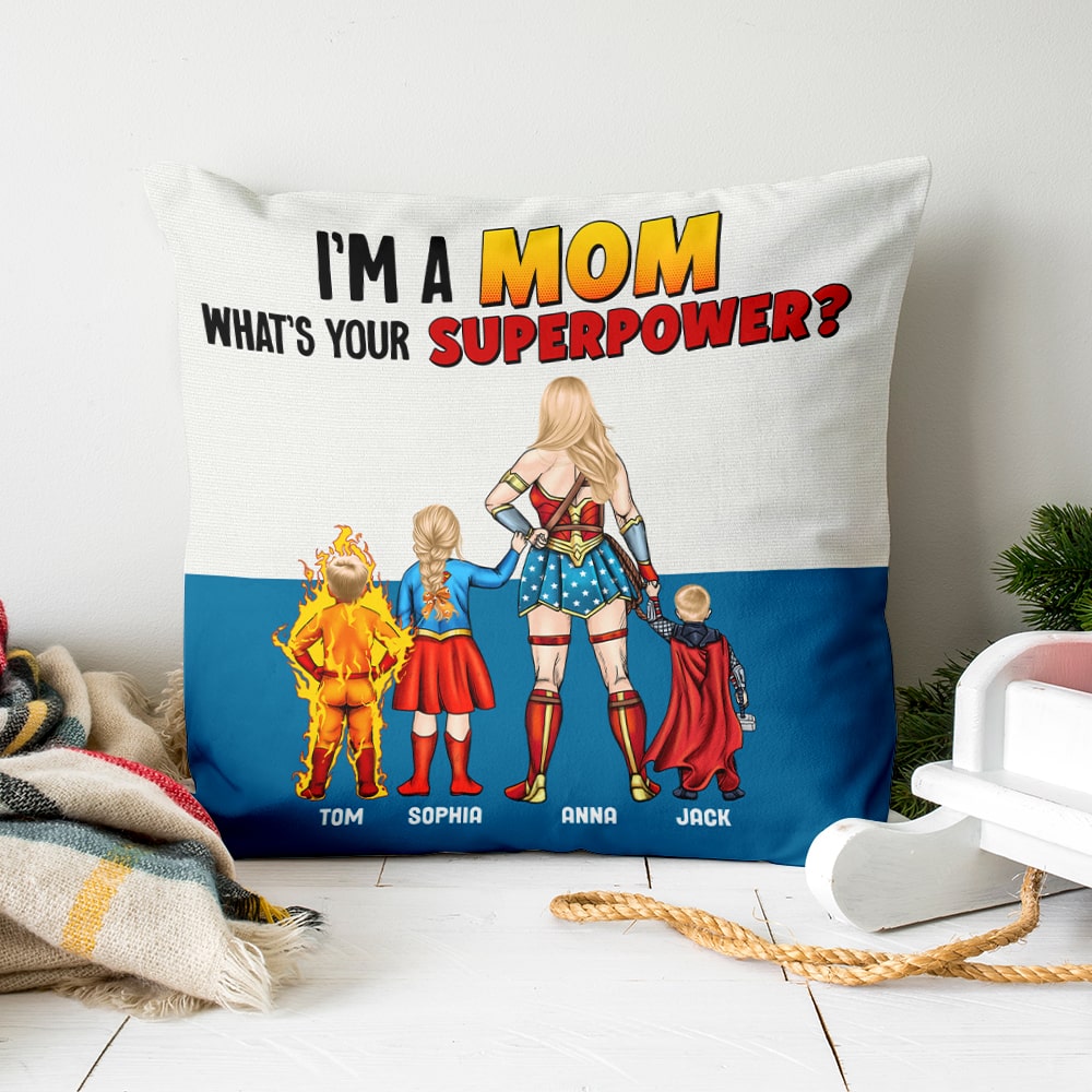 Super Mom Personalized Throw Pillow - Custom Name Gift Pillow PopCulturePrints