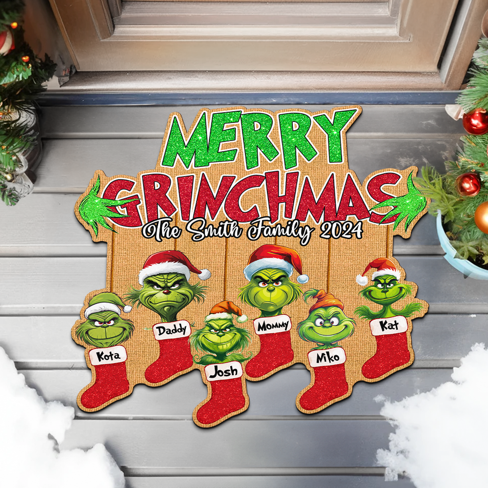 Custom Grinch Family Christmas Doormat 2024