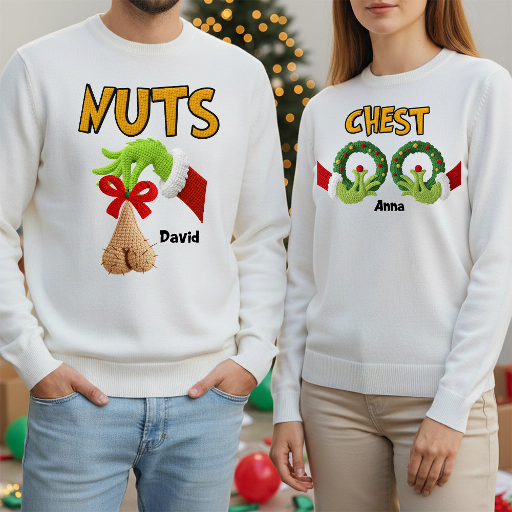 “Chestnuts and Wreaths: A Funny Christmas Design” - Personalized Couple Christmas Shirts Shirts PopCulturePrints