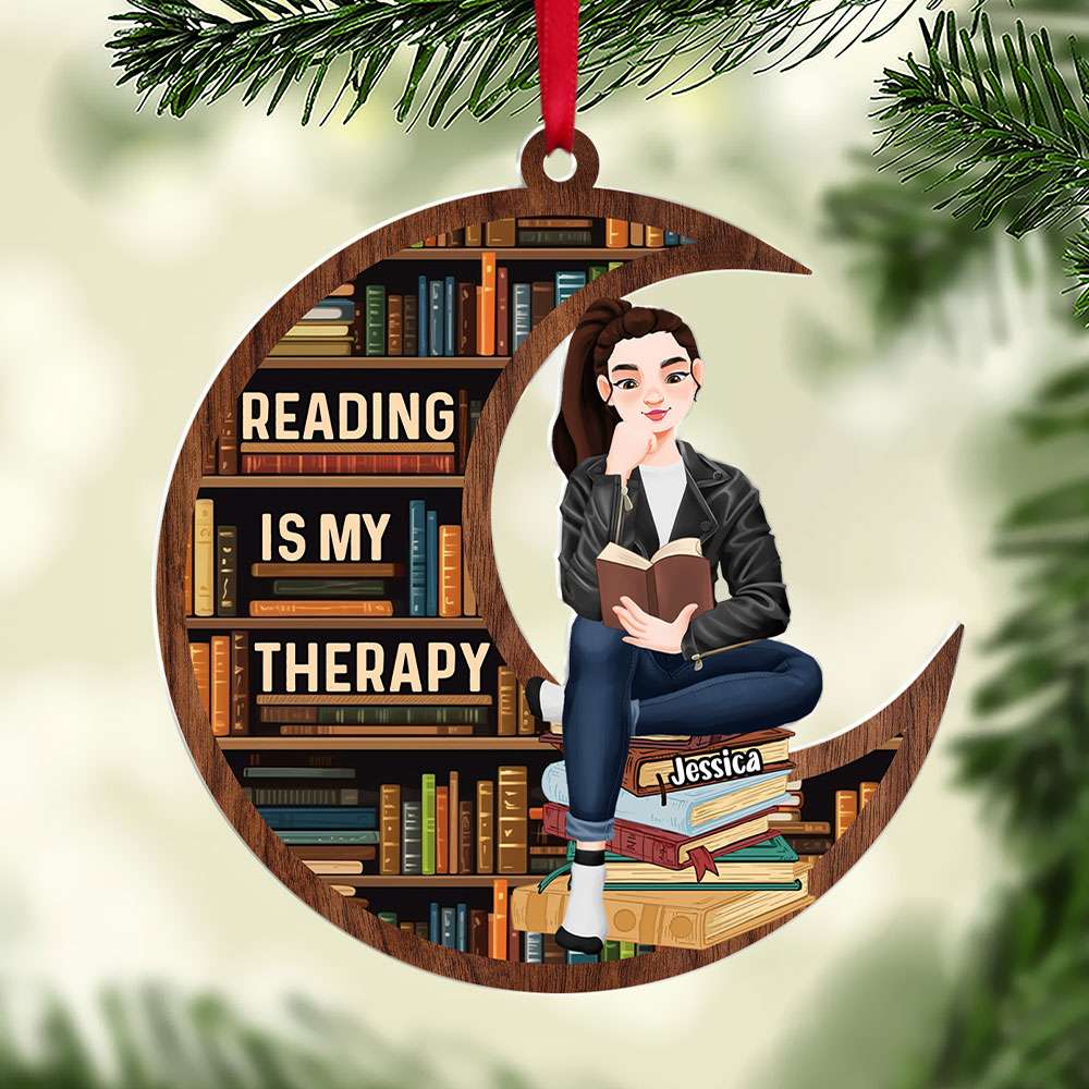Custom Reading Therapy Ornament for Book Lovers Ornament PopCulturePrints