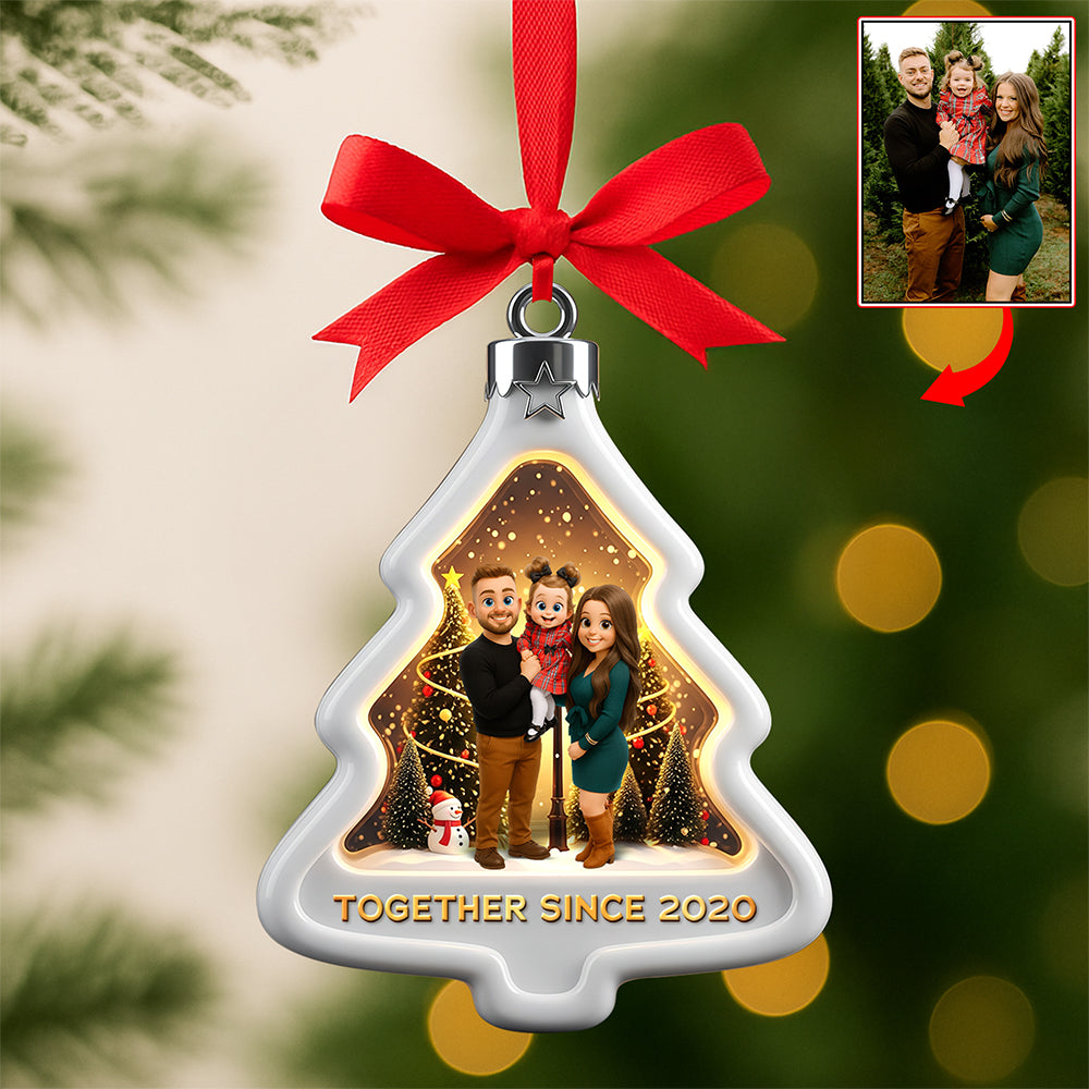 “Together Forever in Holiday Style” - Cartoon Style Christmas Ornament - Personalized Custom Photo Gift for Couples Ornament PopCulturePrints