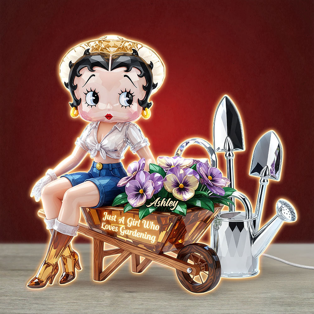 “Just A Girl Who Loves Gardening” - Retro Garden Girl Acrylic Light Box - Personalized Gift for Gardening Lovers Light Box PopCulturePrints