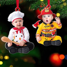 Load image into Gallery viewer, Personalized Baby Christmas Photo Ornaments - Chef &amp; Firefighter Theme
